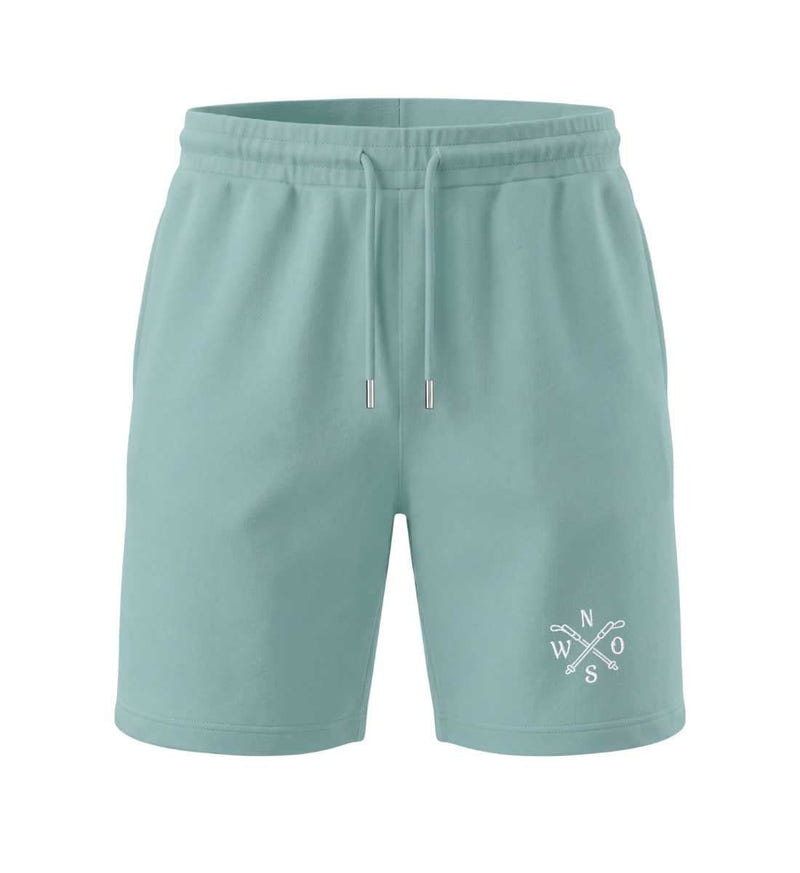 Wanderstöcke Shorts in Petrolgrün (Teal Monstera) – Produktbild (Weiche Bio-Baumwolle mit Kordelzug) von Rad&Rucksack