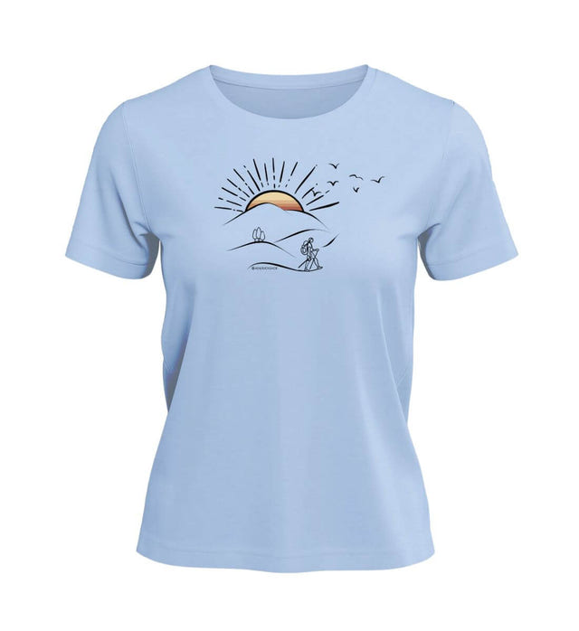 Wanderungen T-Shirt Damen Mittelblau (Blue Soul) – Produktbild (100% Bio-Baumwolle) von Rad&Rucksack