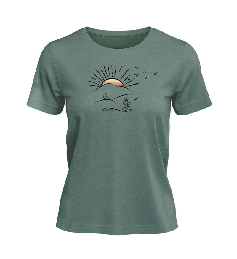 Wanderungen Bio T-Shirt Damen in Meeresgrün (Green Bay) – Produktbild (100% Bio-Baumwolle) von Rad&Rucksack
