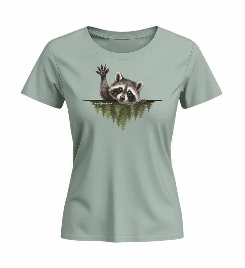 Waschbär Hallo | Damen Premium Organic T-Shirt (Fitted) in Aloe von Rad&Rucksack