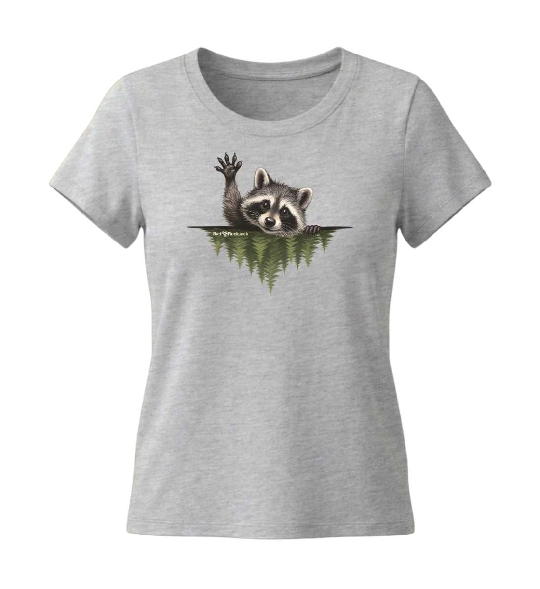 Waschbär Hallo | Damen Premium Organic T-Shirt (Fitted) in Heather Grey von Rad&Rucksack