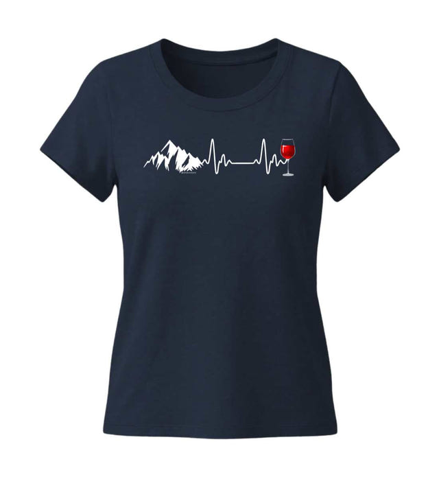 Wein Berg Herzschlag T-Shirt Damen Dunkelblau (French Navy) – Produktbild (155 g/m² Bio-Baumwolle, tailliert) von Rad&Rucksack
