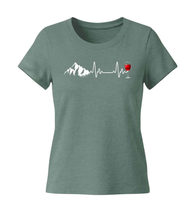 Wein Berg Herzschlag T-Shirt Damen Meeresgrün (Green Bay) – Produktbild (155 g/m² Bio-Baumwolle, tailliert) von Rad&Rucksack