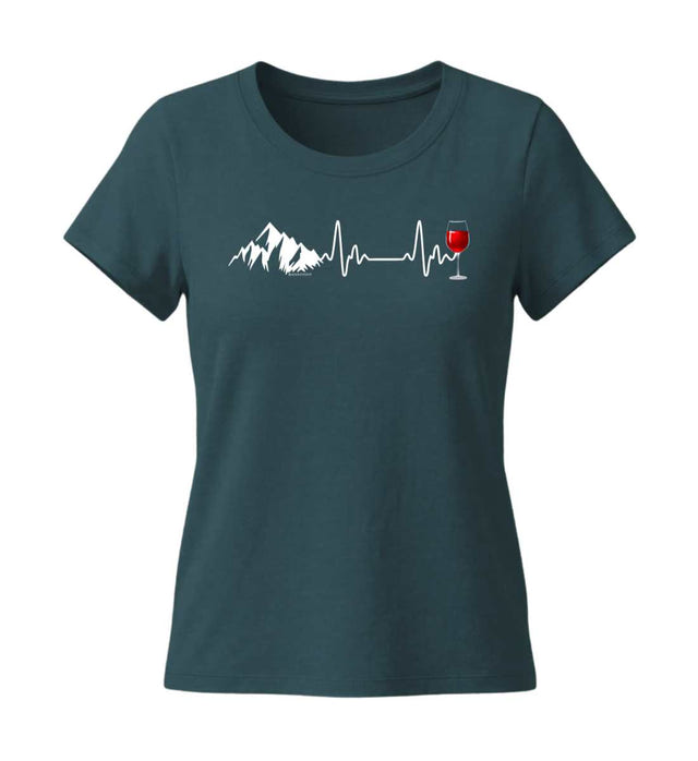 Wein Berg Herzschlag Bio T-Shirt Damen in Blaugrün (Stargazer) – Produktbild (155 g/m² Bio-Baumwolle, tailliert) von Rad&Rucksack