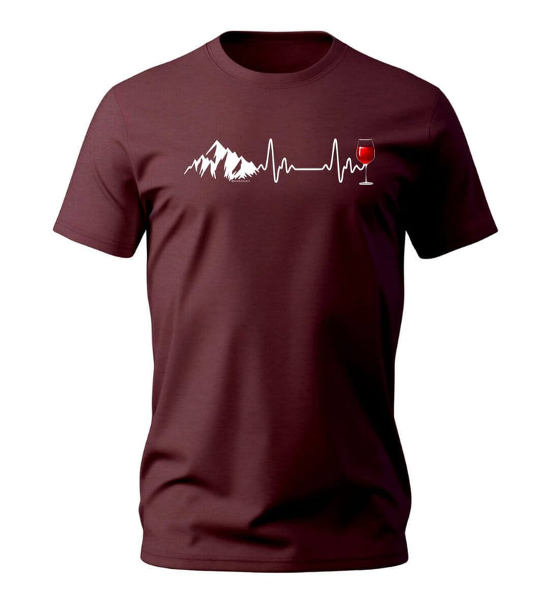 Wein Berg Herzschlag T-Shirt Herren in Weinrot (Burgundy) – Produktbild (100% Bio-Baumwolle) von Rad&Rucksack