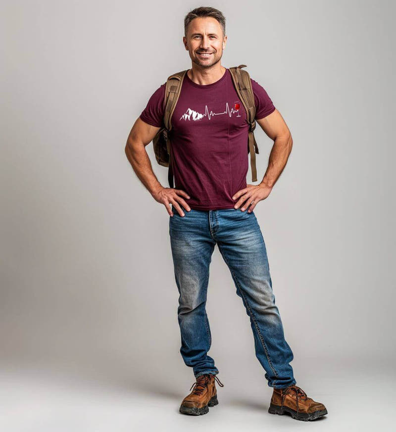 Wein Berg Herzschlag | Herren Premium Organic T-Shirt von Rad&Rucksack - am Model präsentiert