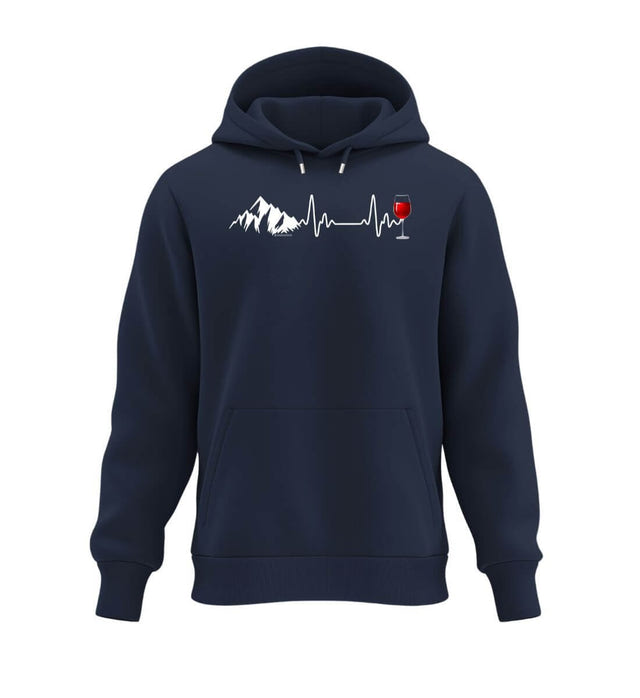 Warmer Hüttentour Hoodie Wein Berg Herzschlag in Dunkelblau (French Navy) – Produktbild (350 g/m² Bio-Baumwolle) von Rad&Rucksack