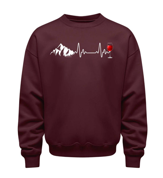 Wein Berg Herzschlag Pullover in Weinrot (Burgundy) – Produktbild (350 g/m² Bio-Baumwolle) von Rad&Rucksack