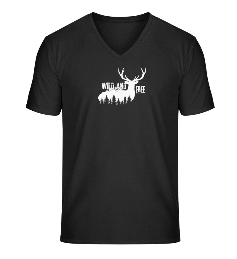 Wild and Free | Herren V-Neck Premium Organic T-Shirt in Schwarz von Rad&Rucksack
