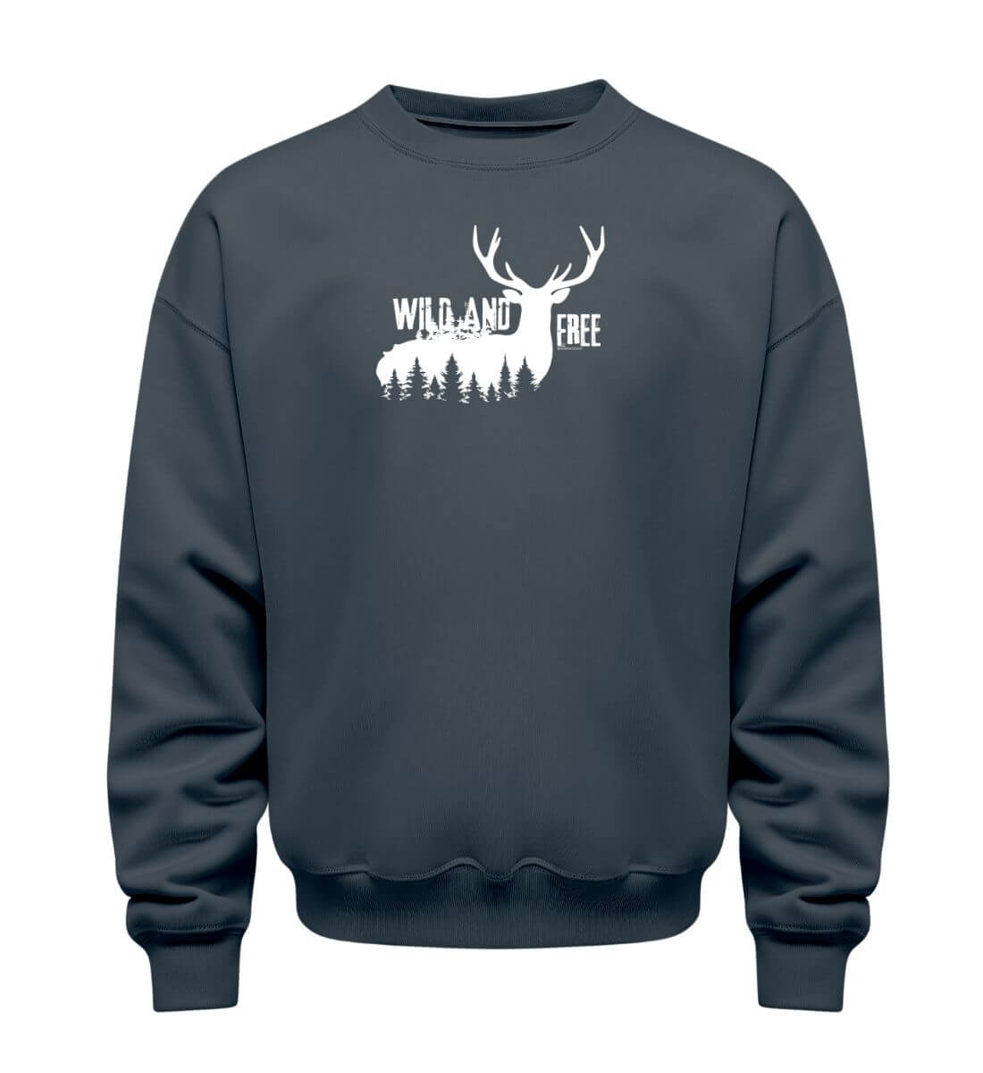 Wild and Free | Unisex Organic Pullover in India Ink Grey von Rad&Rucksack