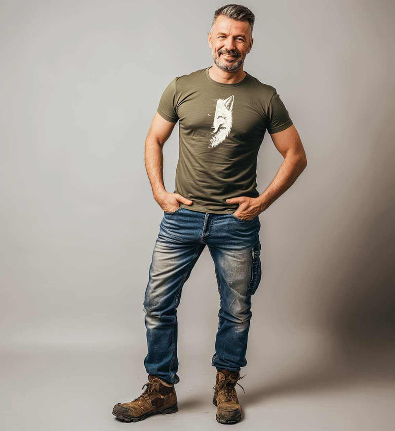Wolf | Herren Premium Organic T-Shirt von Rad&Rucksack - am Model präsentiert