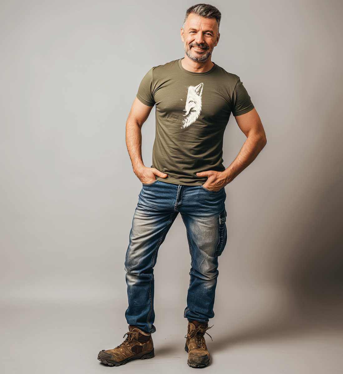 Wolf | Herren Premium Organic T-Shirt von Rad&Rucksack - am Model präsentiert