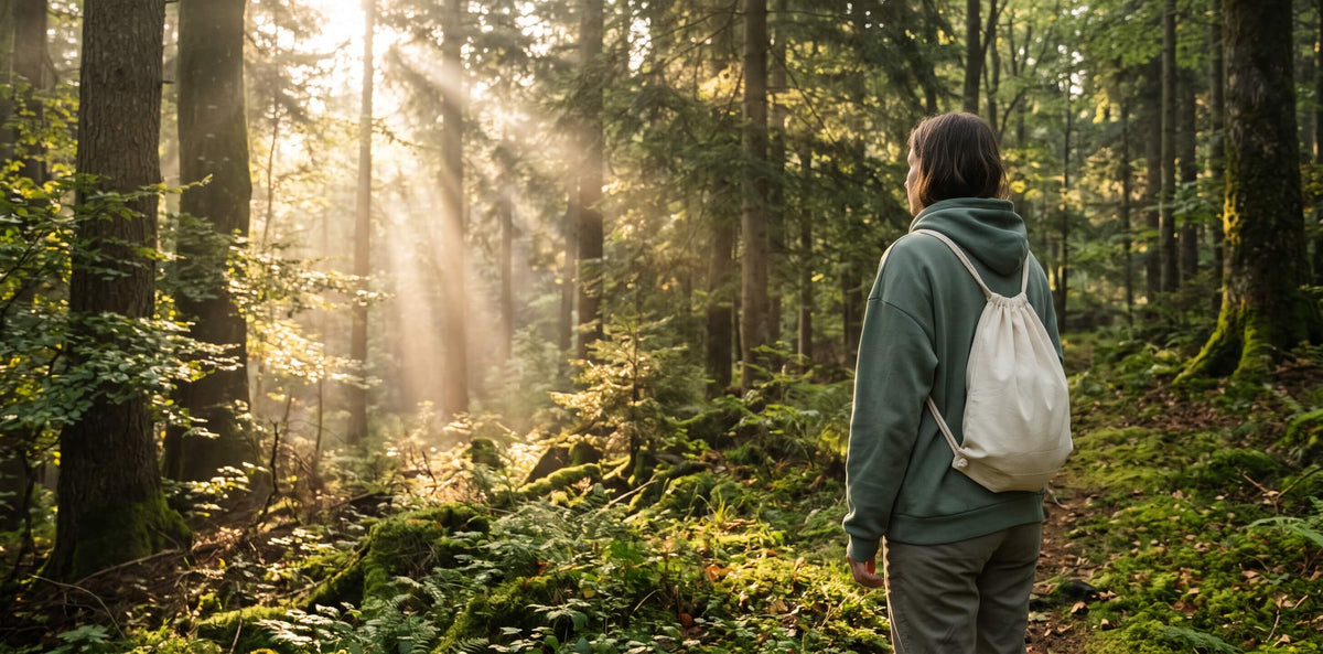 Waldbaden für Einsteiger – Übungen, Wirkung & nachhaltige Natur-Outfits für den Forst