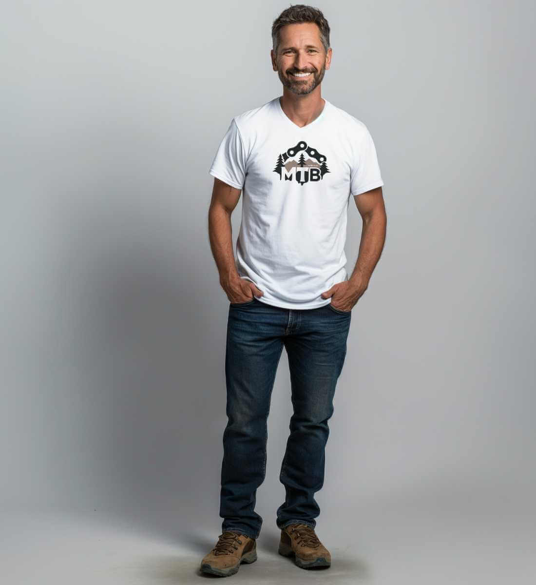 MTB | Herren V-Neck Premium Organic T-Shirt | Farbe: White | Rad&Rucksack