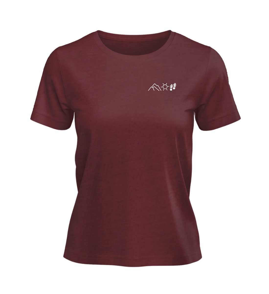 Berg Sonne Wandern | Damen Premium Organic T-Shirt (Stick) | Farbe: Burgundy | Rad&Rucksack