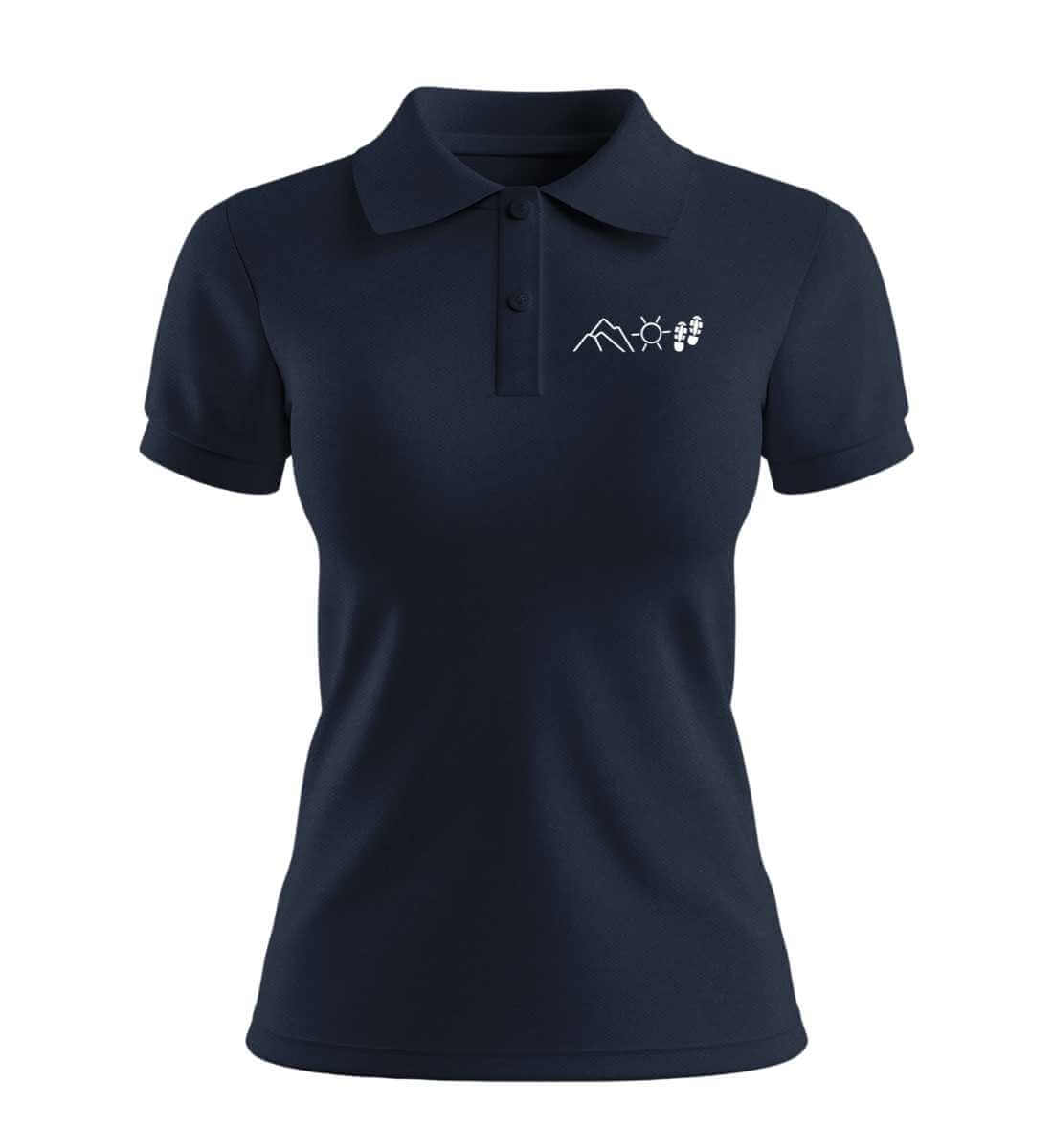 Berg Sonne Wandern Stick | Damen Premium Organic Poloshirt | Farbe: French Navy | Rad&Rucksack