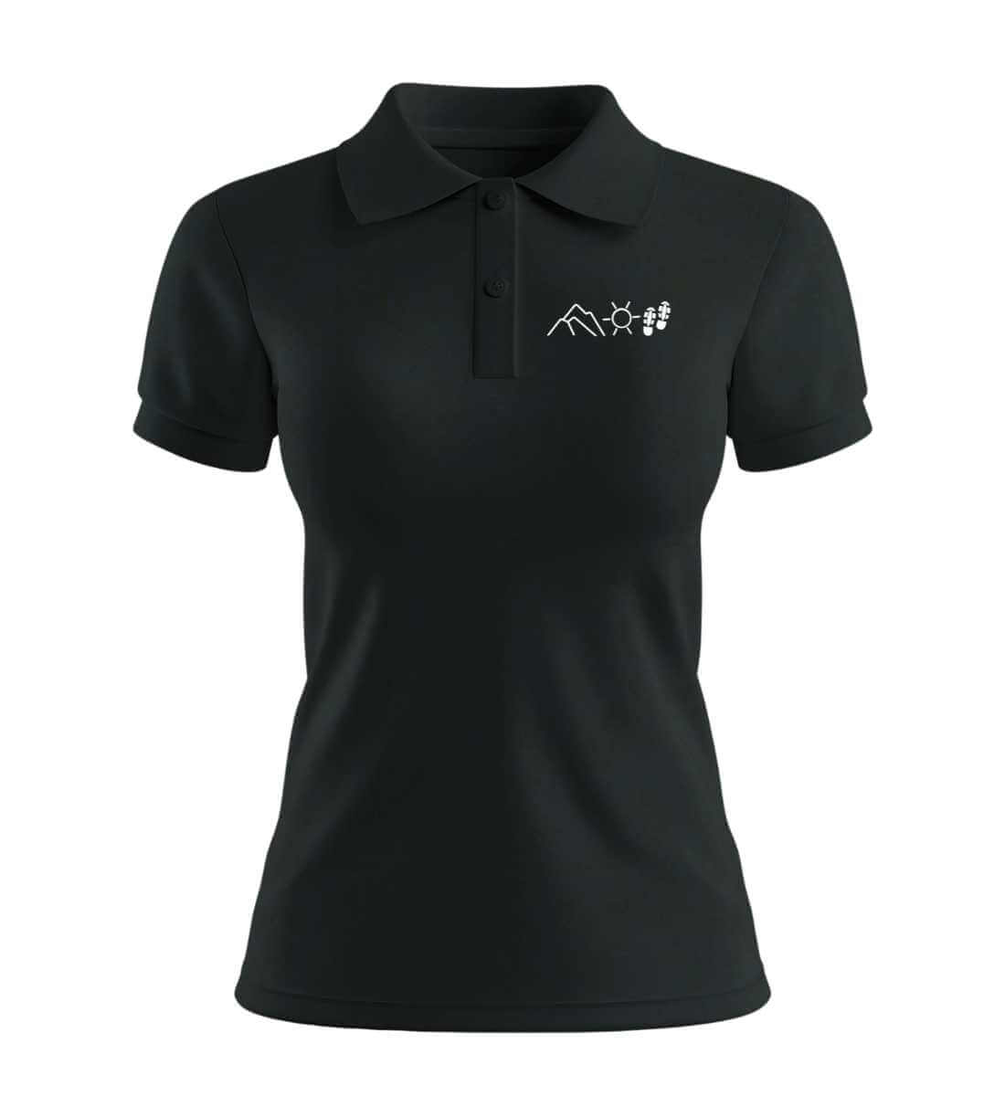 Berg Sonne Wandern Stick | Damen Premium Organic Poloshirt | Farbe: Schwarz | Rad&Rucksack