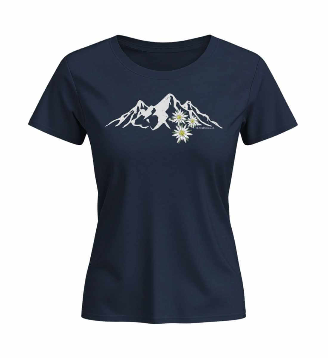 Edelweiß | Damen Premium Organic T-Shirt (Fitted) | Farbe: French Navy | Rad&Rucksack