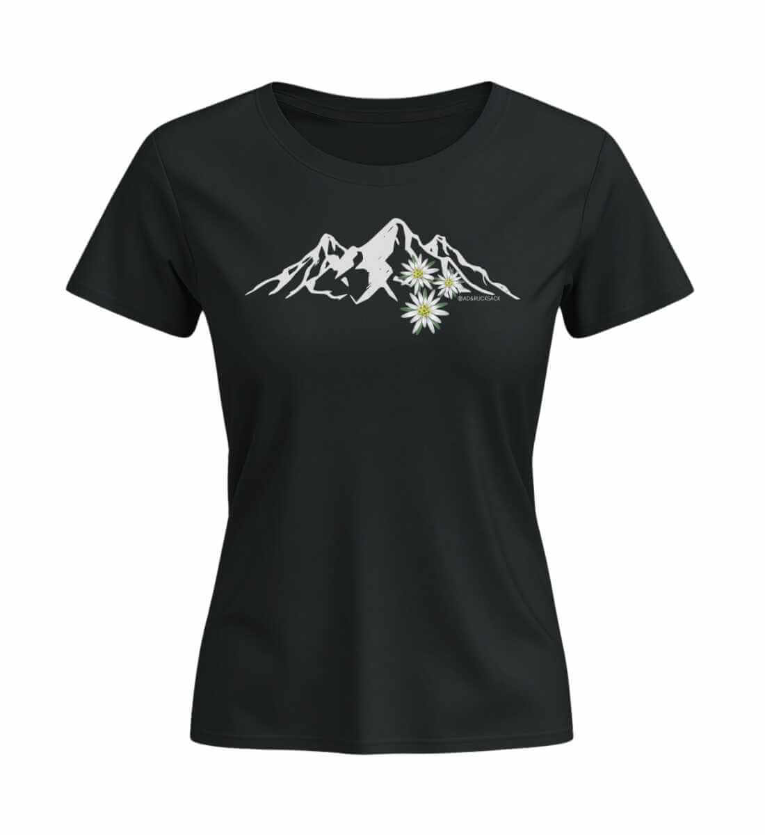 Edelweiß | Damen Premium Organic T-Shirt (Fitted) | Farbe: Schwarz | Rad&Rucksack