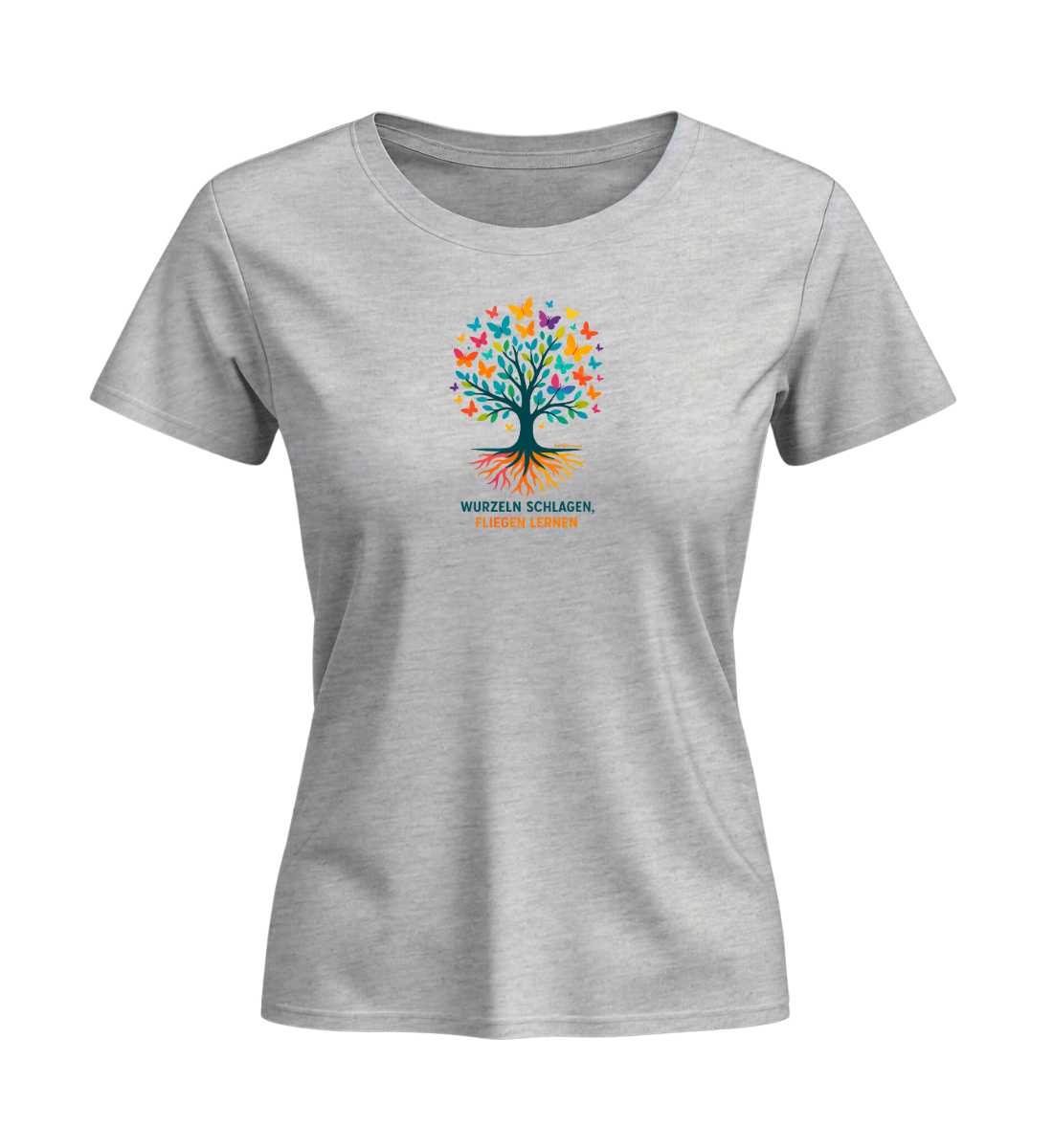 Schmetterlinge Wurzeln | Damen Premium Organic T-Shirt (Fitted) | Farbe: Heather Grey | Rad&Rucksack