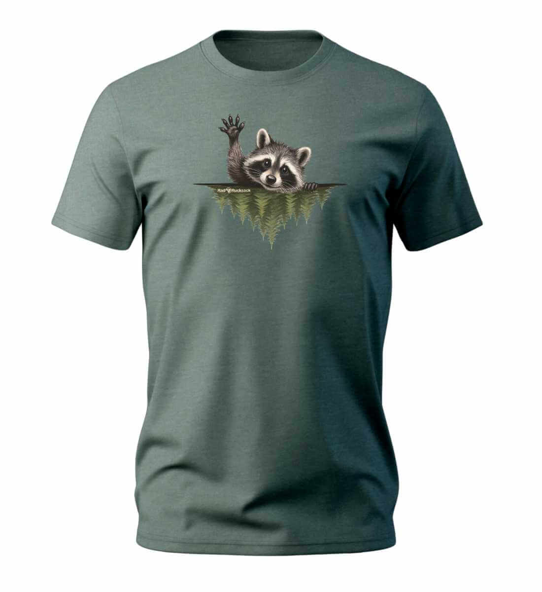 Waschbär Hallo | Herren Premium Organic T-Shirt | Farbe: Green Bay | Rad&Rucksack