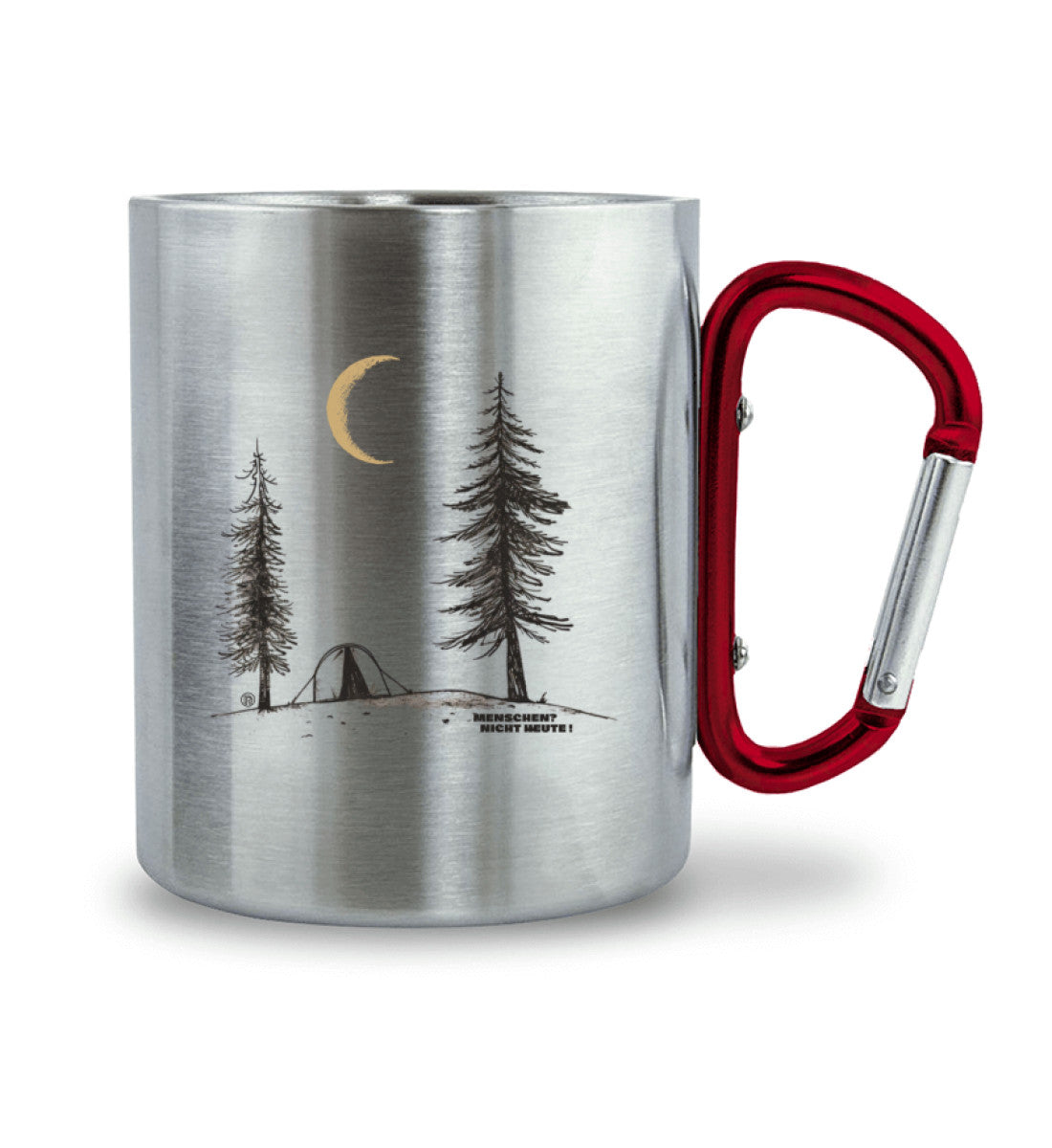 Menschen? Nicht heute! | Edelstahltasse mit Karabinergriff | Farbe: Roter Karabiner | Rad&Rucksack