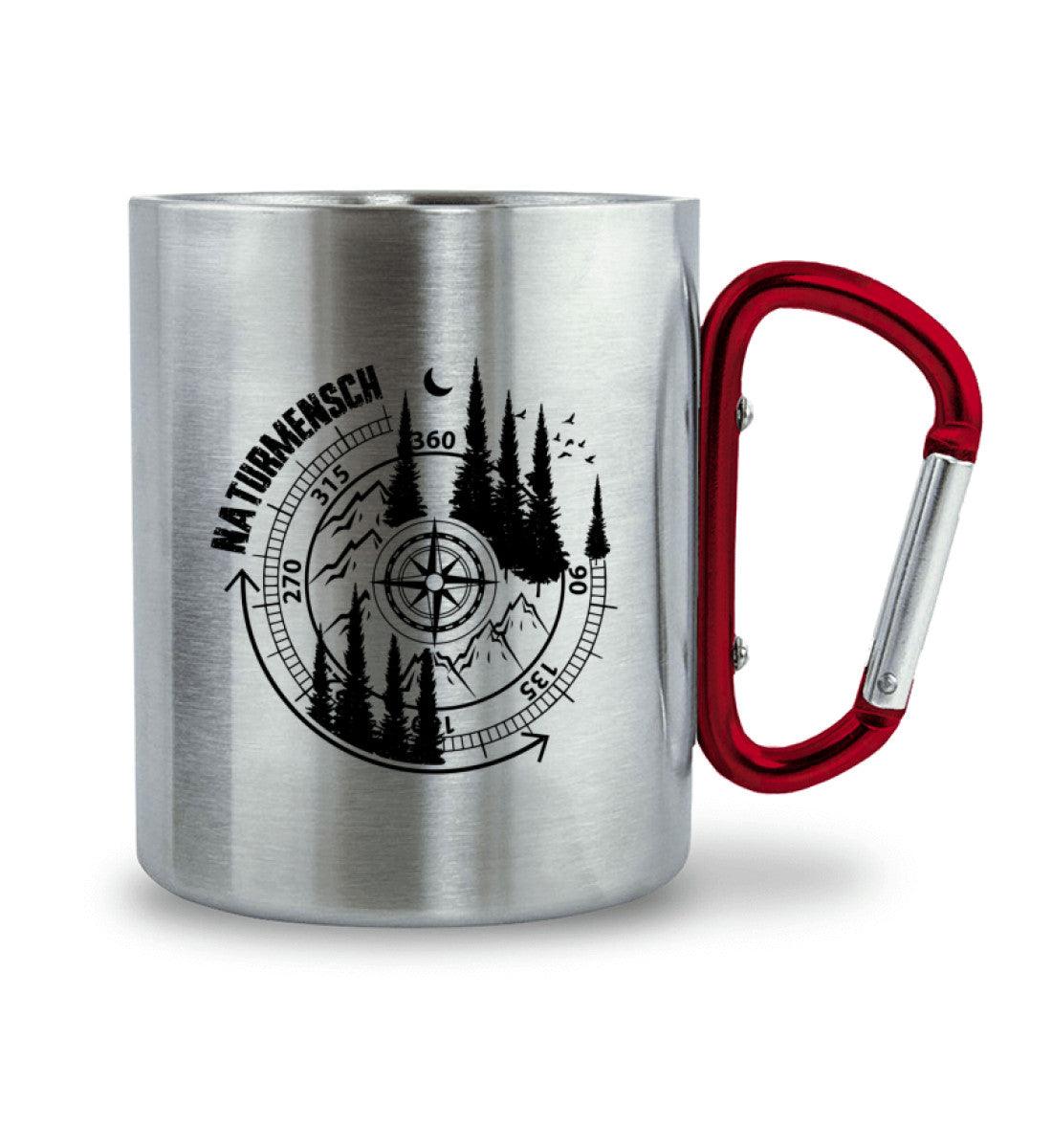 Naturmensch | Edelstahltasse mit Karabinergriff | Farbe: Roter Karabiner | Rad&Rucksack