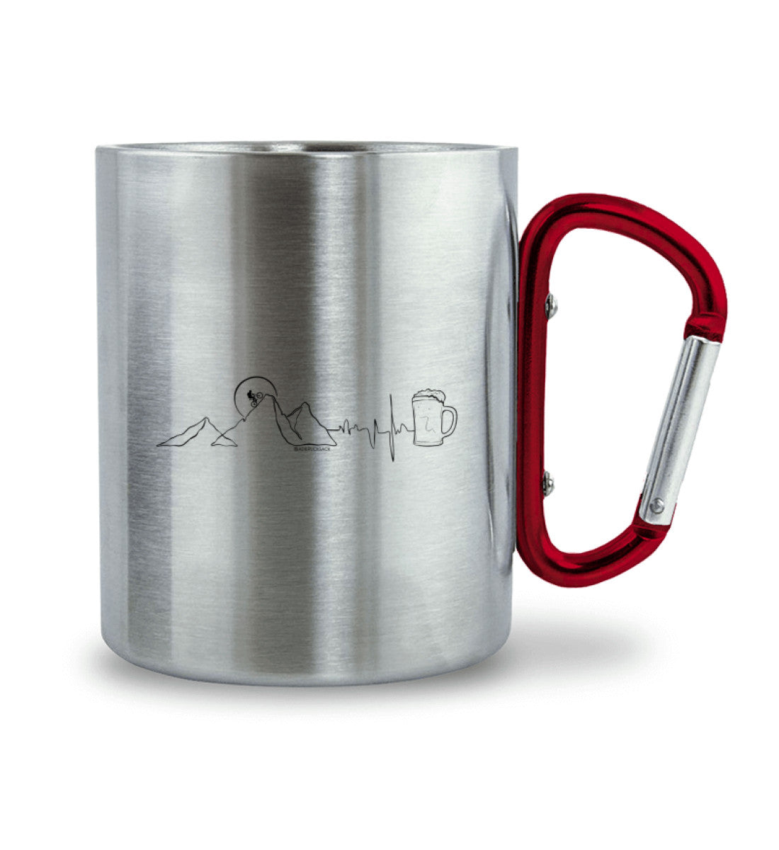 Berg Herzschlag Bier | Edelstahltasse mit Karabinergriff | Farbe: Roter Karabiner | Rad&Rucksack