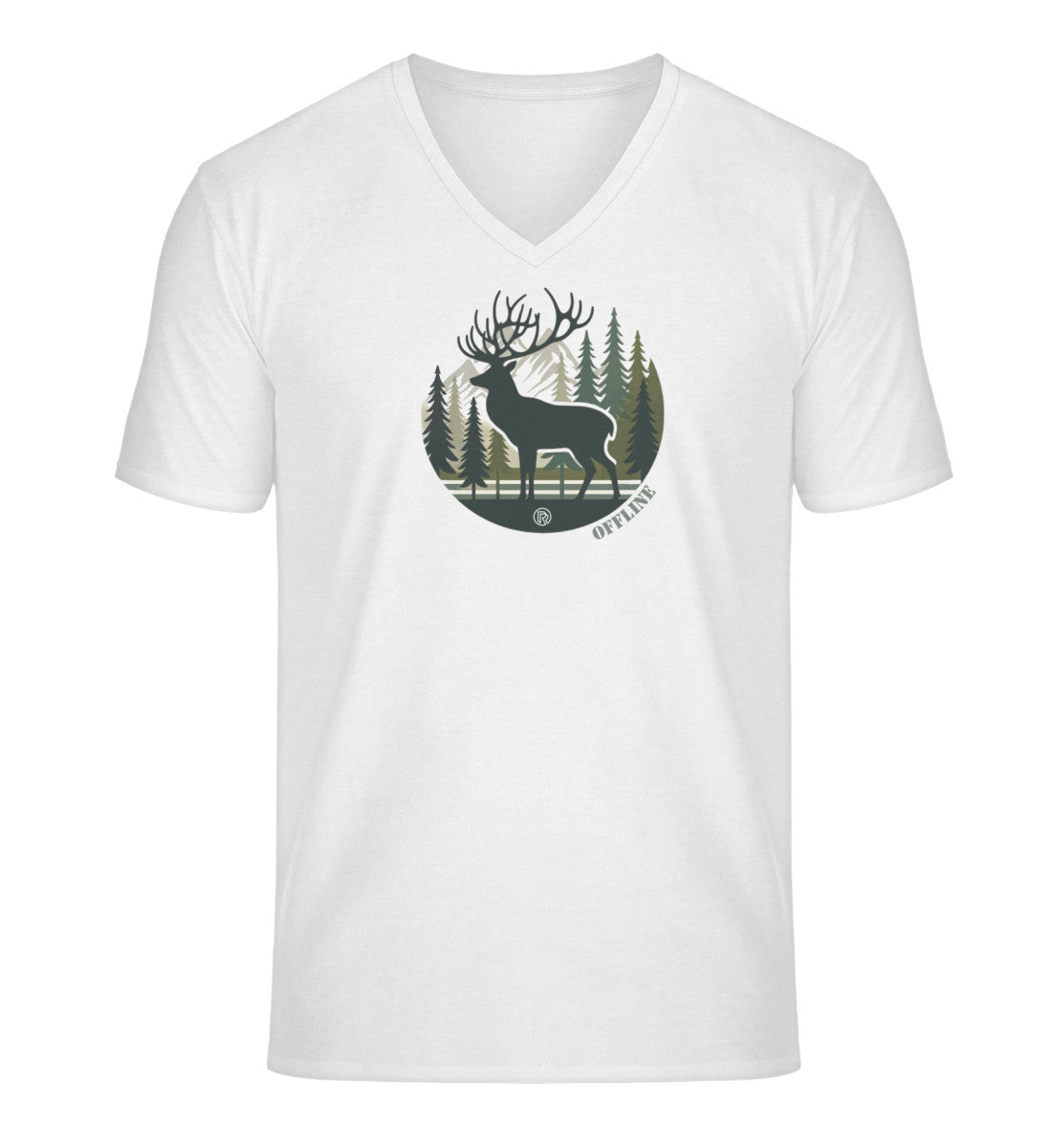 Offline Hirsch | Herren V-Neck Premium Organic T-Shirt | Farbe: White | Rad&Rucksack