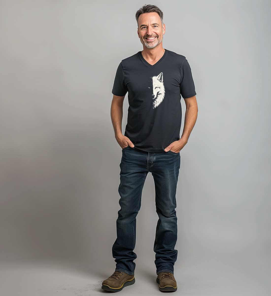 Wolf | Herren V-Neck Premium Organic T-Shirt | Farbe: Black | Rad&Rucksack