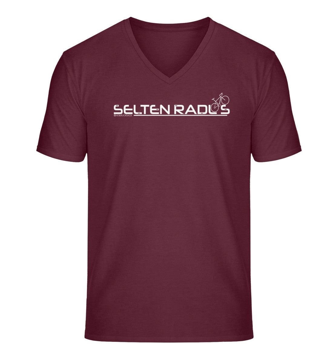 Selten-radlos | Herren V-Neck Premium Organic T-Shirt | Farbe: Burgundy | Rad&Rucksack