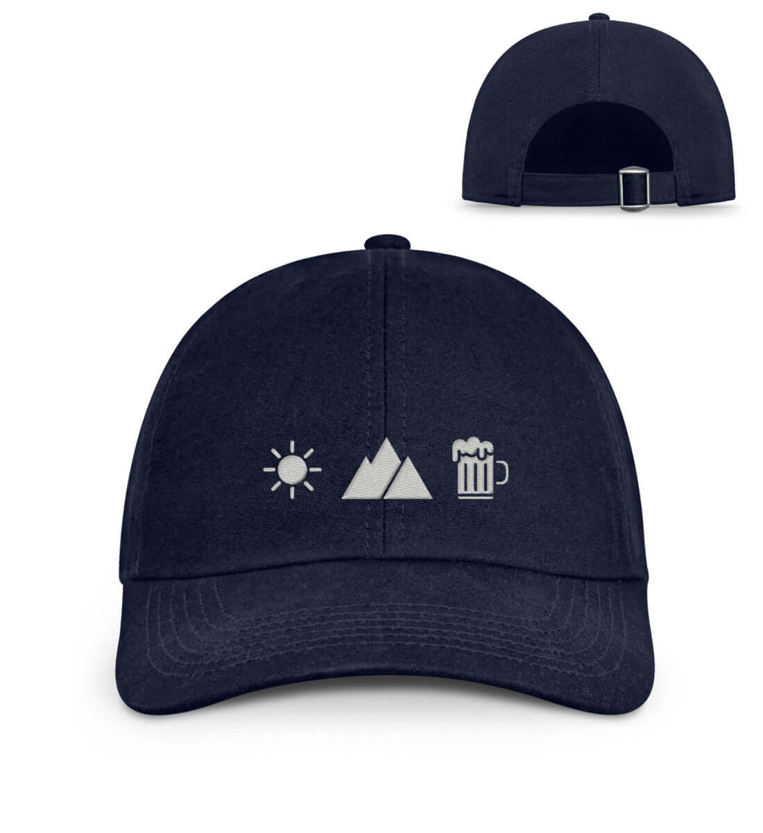 Sonne Berg Bier | Organic Herren Cap mit Stick | Farbe: Oxford Navy | Rad&Rucksack