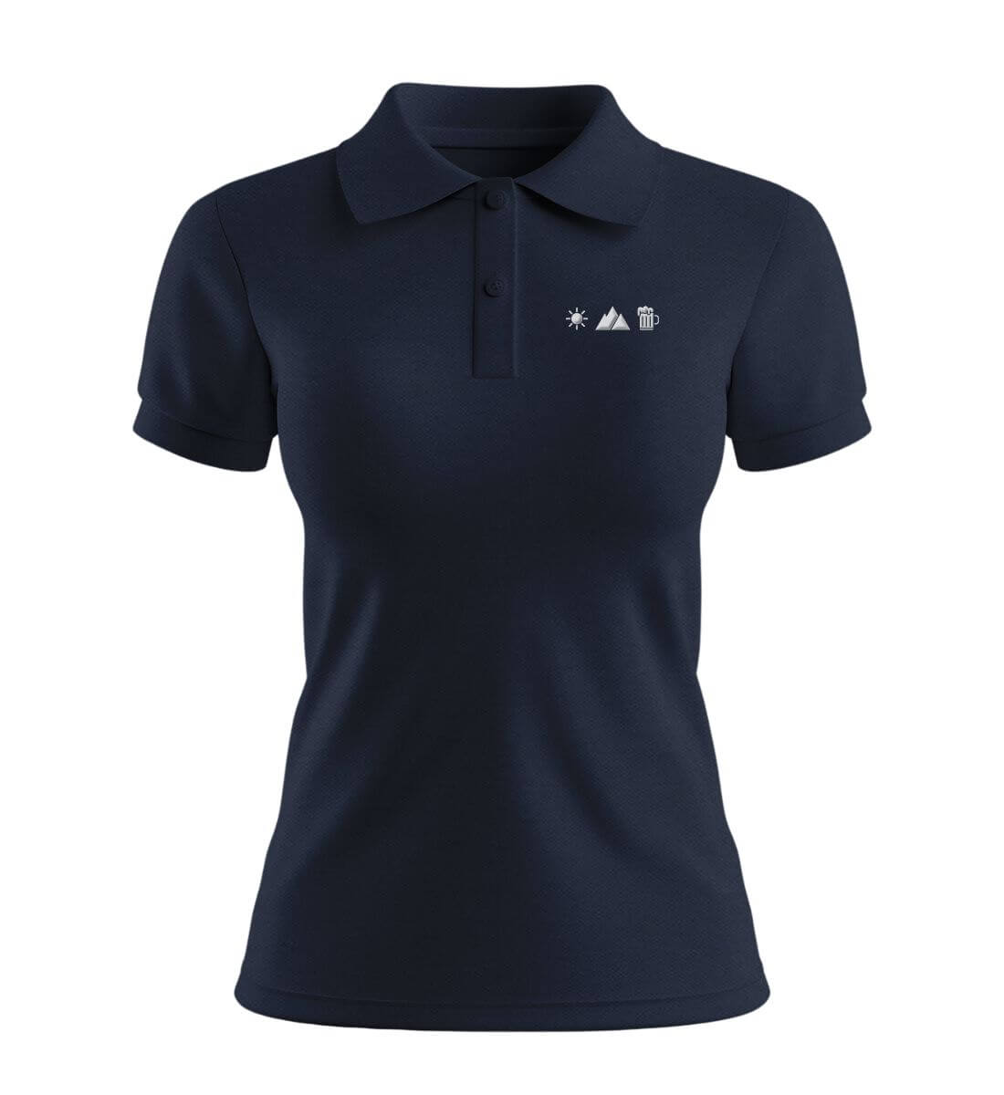 Sonne Berg Bier Stick | Damen Premium Organic Poloshirt | Farbe: French Navy | Rad&Rucksack