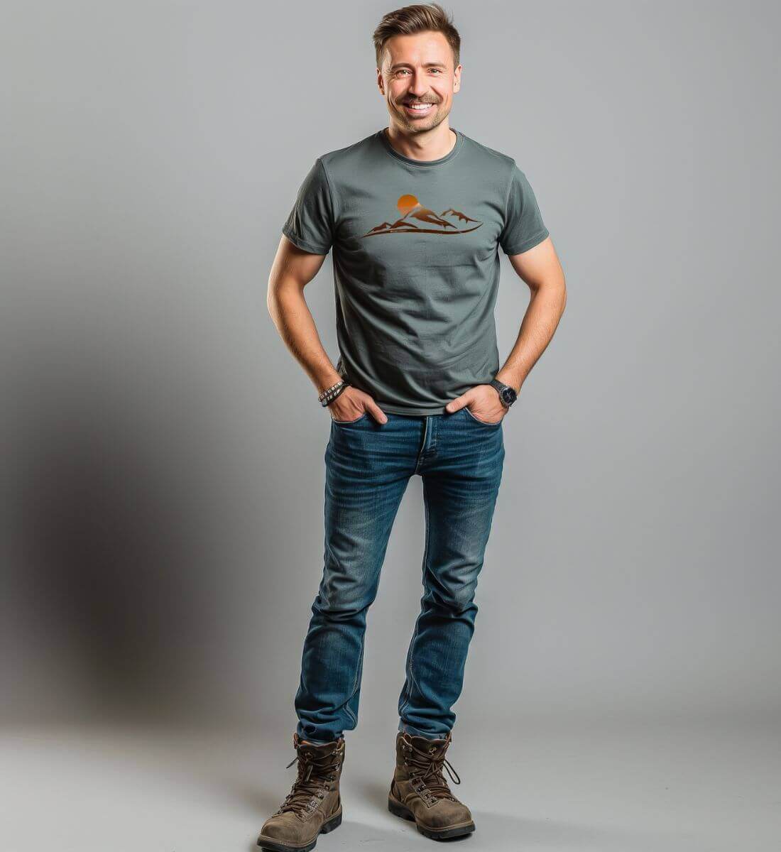Sonnenuntergang Berg | Herren Premium Organic T-Shirt | Farbe: Aloe | Rad&Rucksack