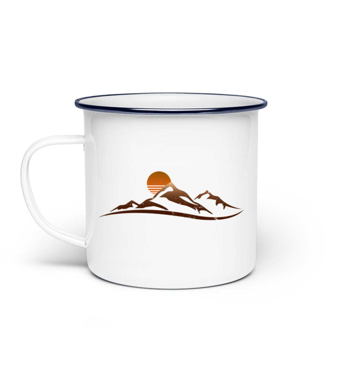 Sonnenuntergang Berg | Emaille Tasse | Farbe: Weiß | Rad&Rucksack