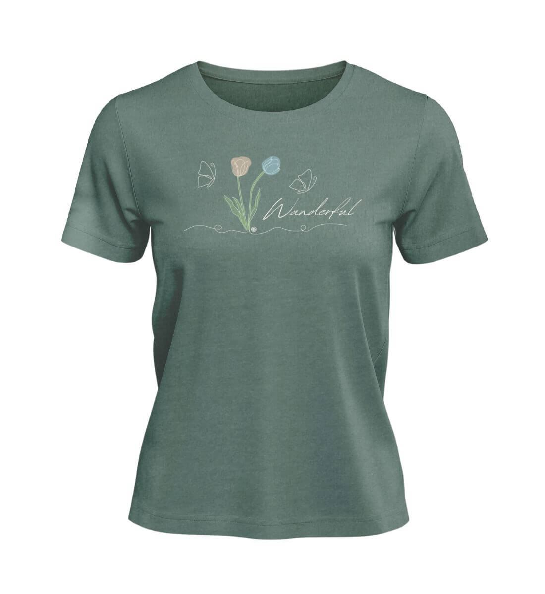 Tulpen Wanderful | Damen Premium Organic T-Shirt | Farbe: Green Bay | Rad&Rucksack