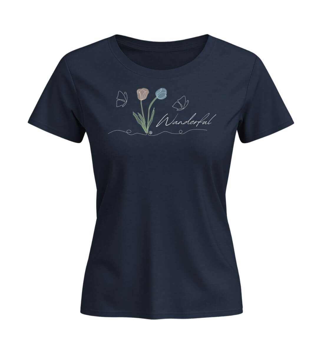 Tulpen Wanderful | Damen Premium Organic T-Shirt (Fitted) | Farbe: French Navy | Rad&Rucksack
