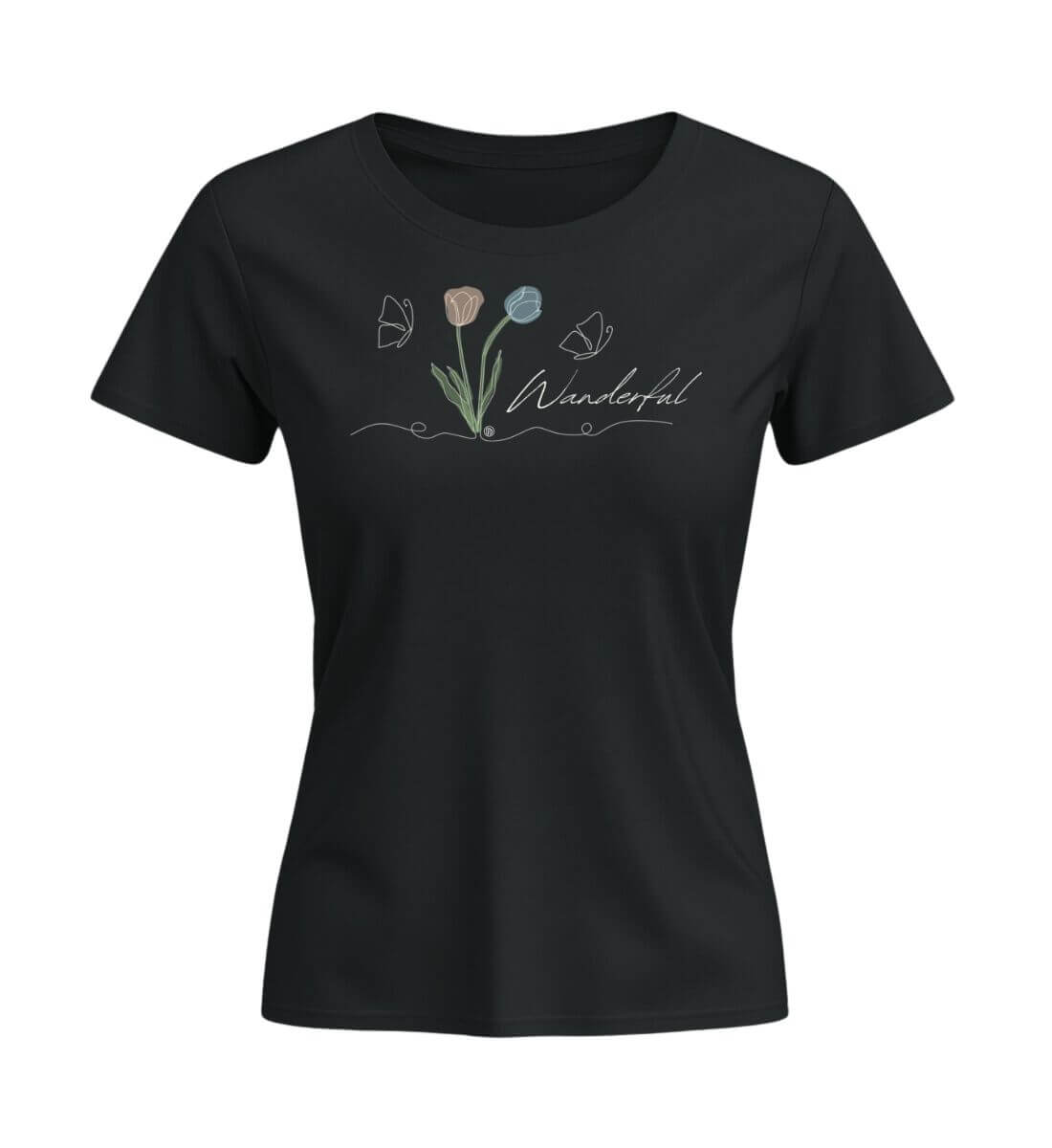 Tulpen Wanderful | Damen Premium Organic T-Shirt (Fitted) | Farbe: Schwarz | Rad&Rucksack