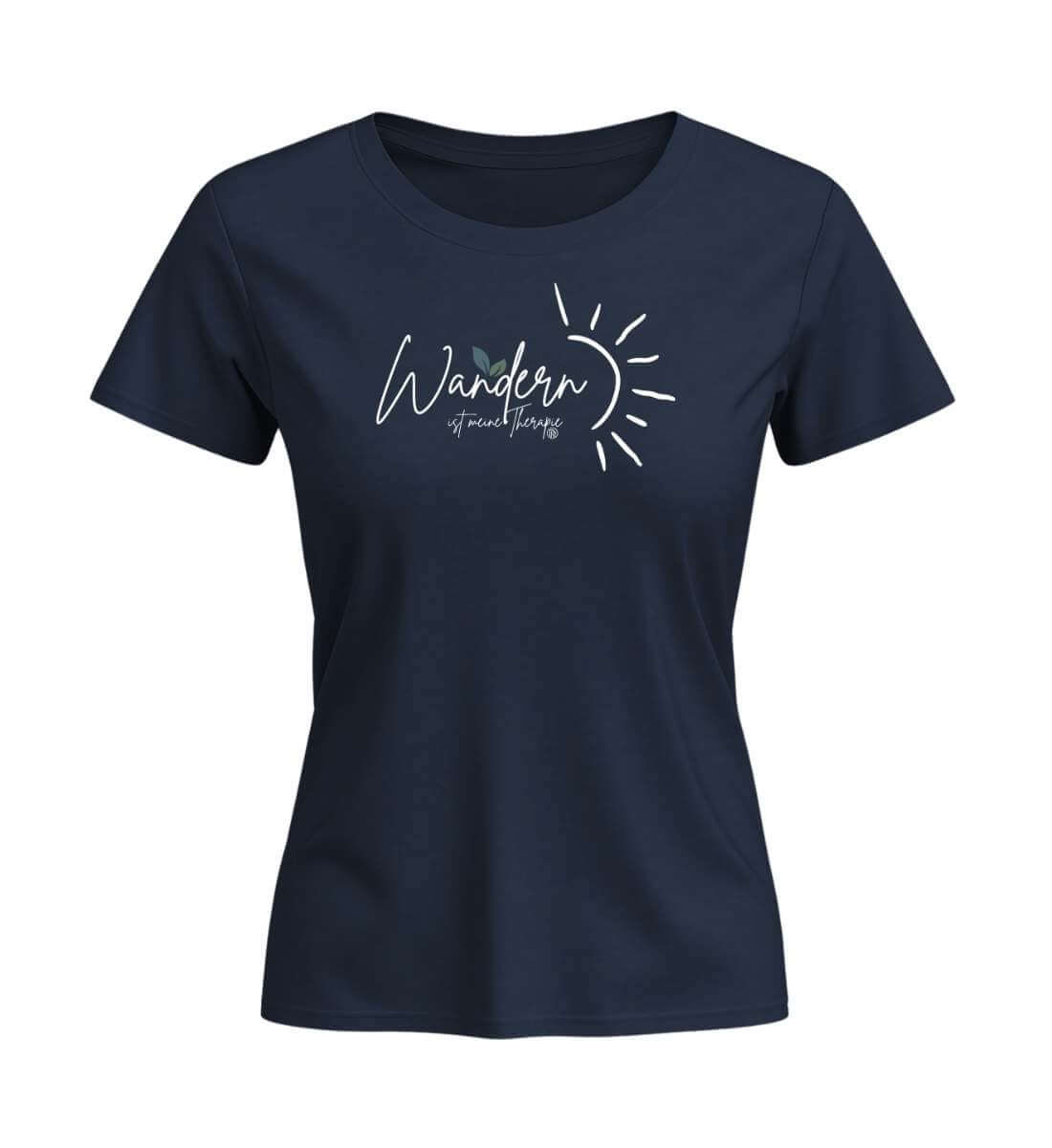 Wandern ist meine Therapie | Damen Premium Organic T-Shirt (Fitted) | Farbe: French Navy | Rad&Rucksack