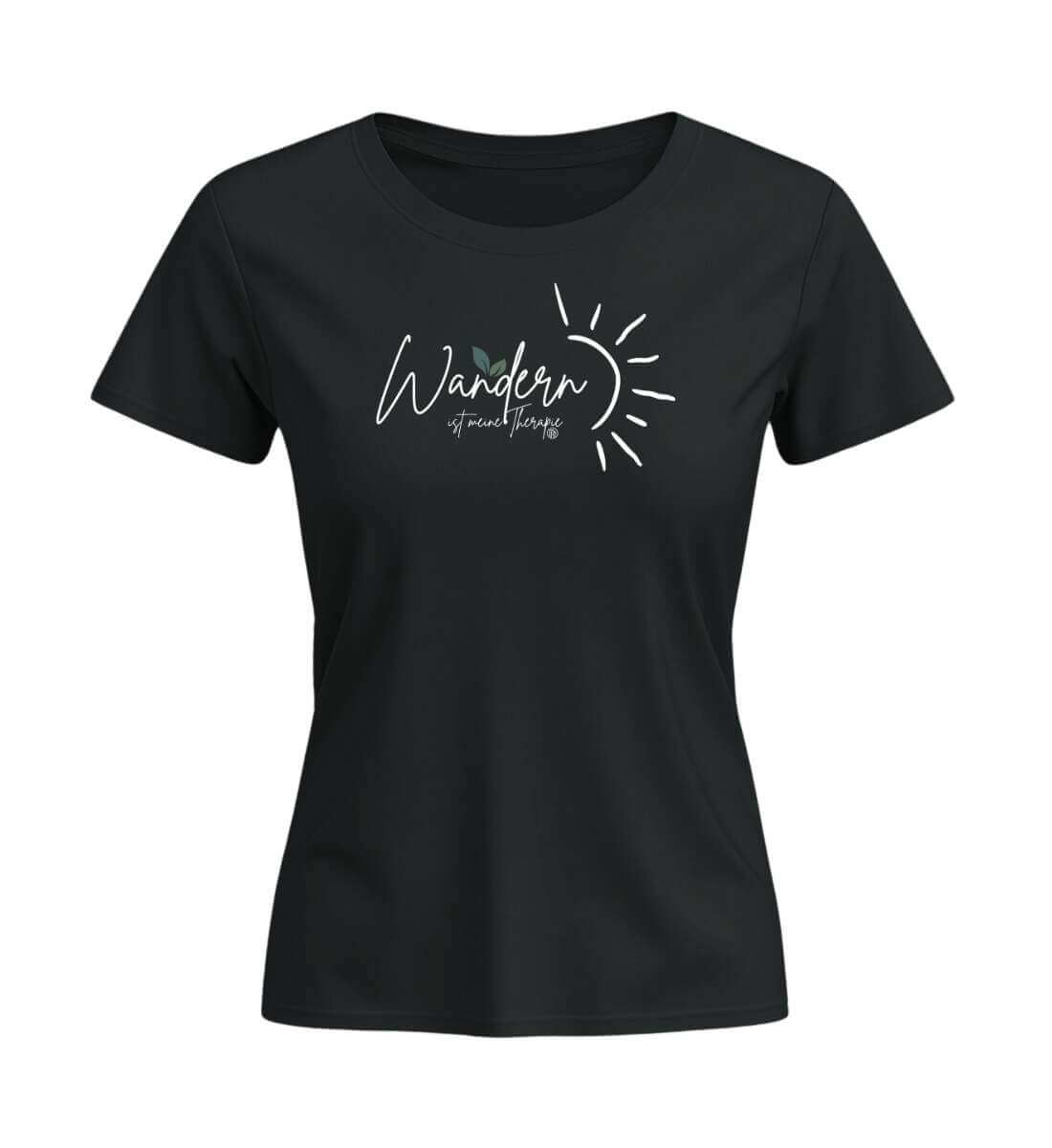 Wandern ist meine Therapie | Damen Premium Organic T-Shirt (Fitted) | Farbe: Schwarz | Rad&Rucksack