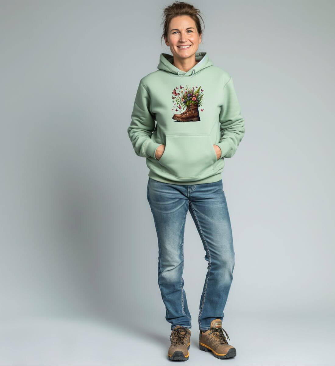 Wanderschuh-Blumen | Unisex Organic Hoodie | Farbe: White | Rad&Rucksack