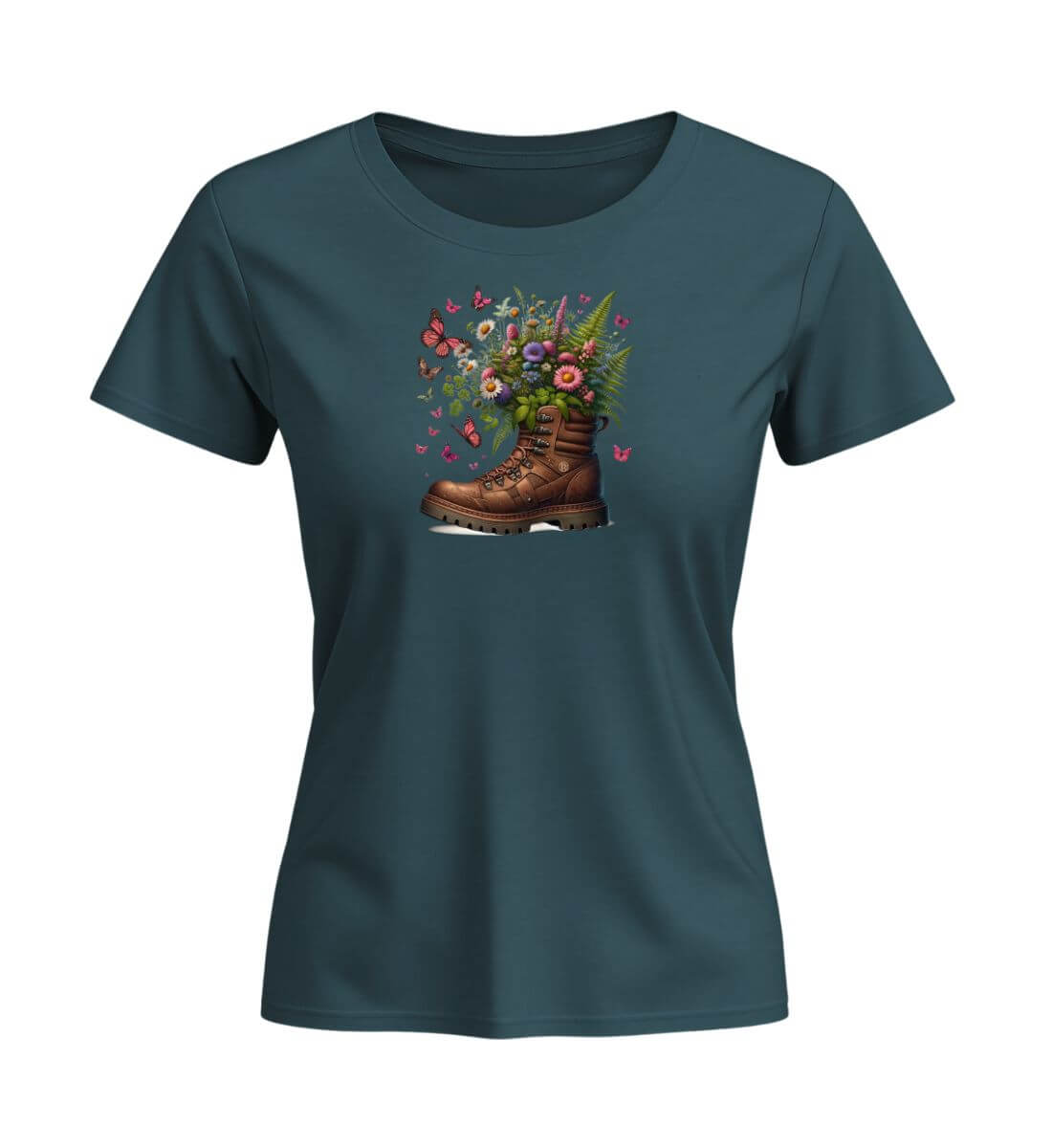 Wanderschuh-Blumen | Damen Premium Organic T-Shirt (Fitted) | Farbe: Stargazer | Rad&Rucksack
