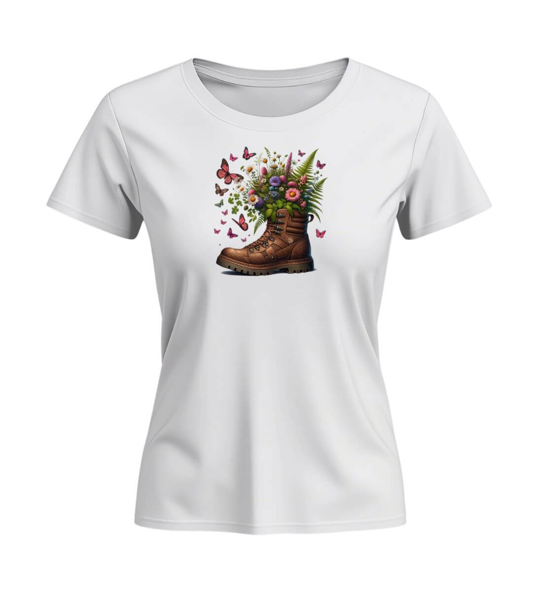 Wanderschuh-Blumen | Damen Premium Organic T-Shirt (Fitted) | Farbe: White | Rad&Rucksack