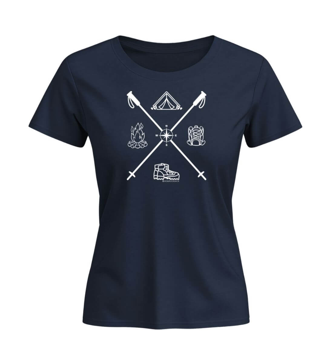 Wanderstöcke | Damen Premium Organic T-Shirt (Fitted) | Farbe: French Navy | Rad&Rucksack