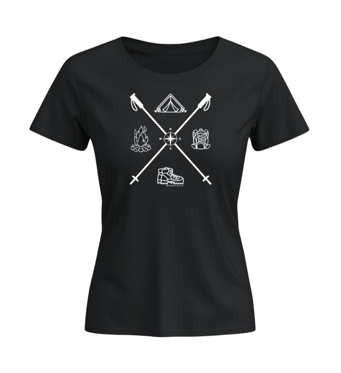 Wanderstöcke | Damen Premium Organic T-Shirt (Fitted) | Farbe: Schwarz | Rad&Rucksack