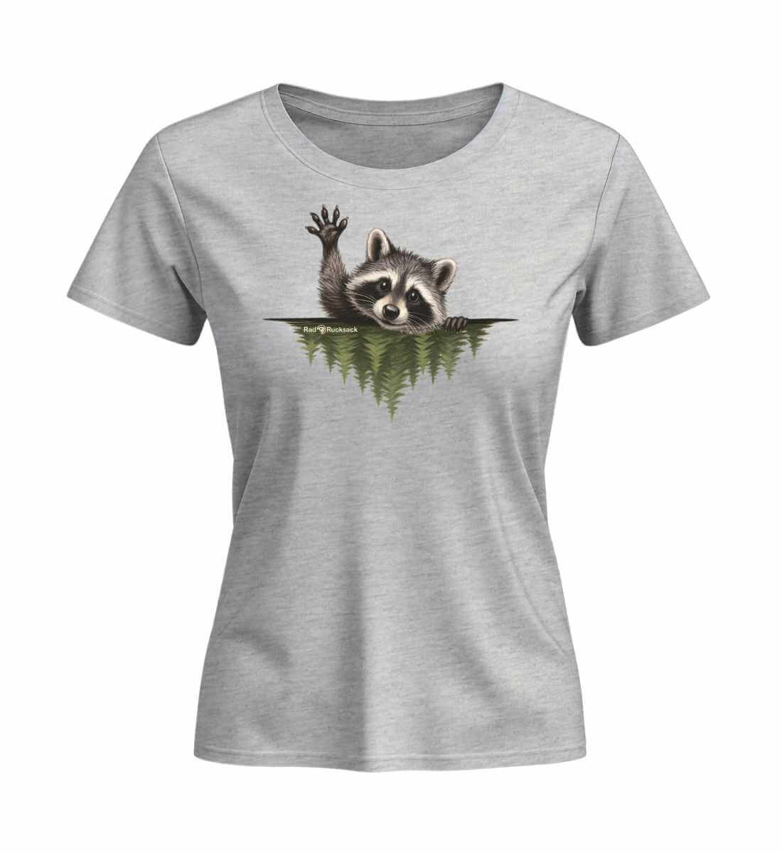 Waschbär Hallo | Damen Premium Organic T-Shirt (Fitted) | Farbe: Heather Grey | Rad&Rucksack