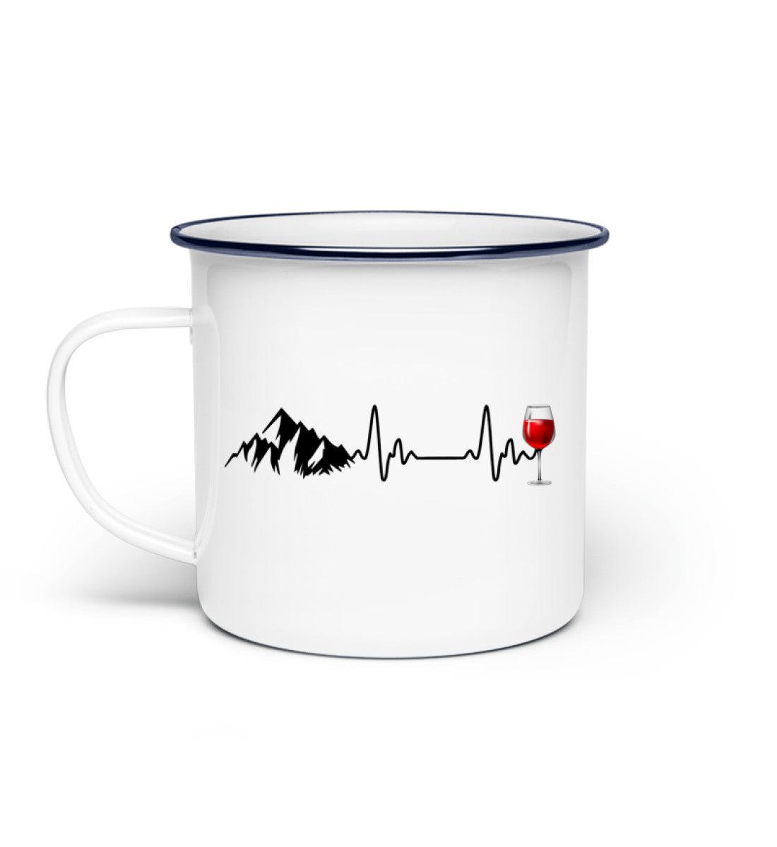 Wein Berg Herzschlag | Emaille Tasse | Farbe: Weiß | Rad&Rucksack