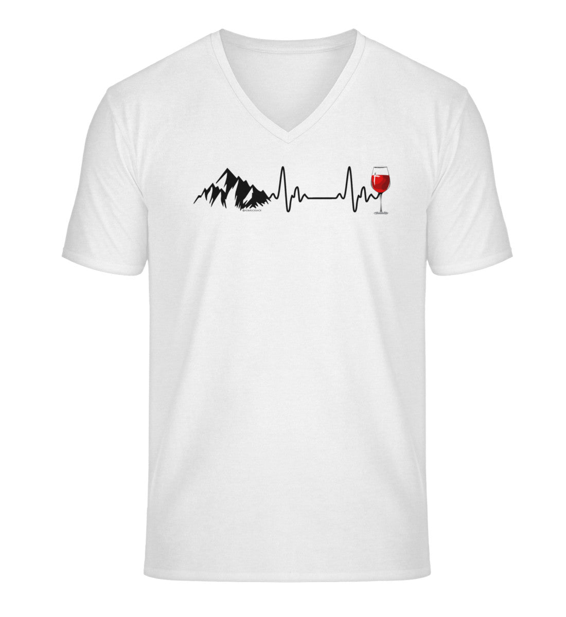 Wein Berg Herzschlag | Herren V-Neck Premium Organic T-Shirt | Farbe: White | Rad&Rucksack