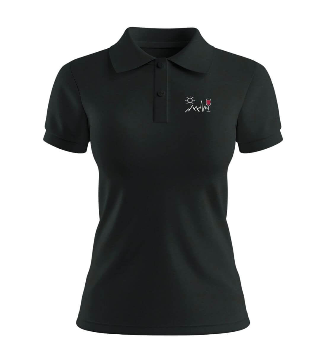 Wein Berg Herzschlag Stick | Damen Premium Organic Poloshirt | Farbe: Schwarz | Rad&Rucksack