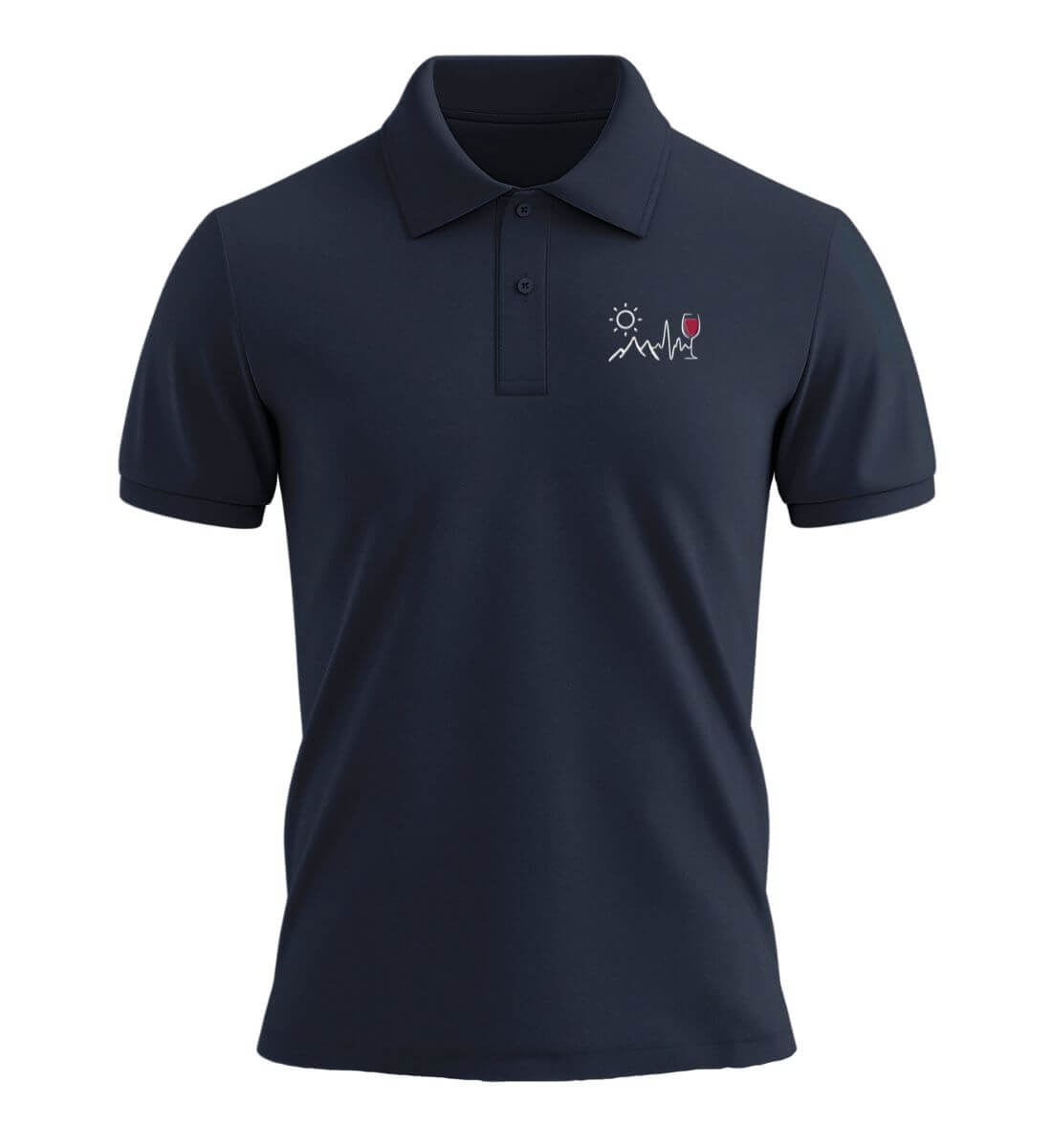 Wein Berg Herzschlag Stick | Unisex Premium Organic Poloshirt | Farbe: French Navy | Rad&Rucksack